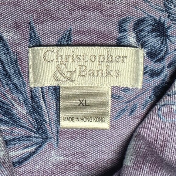 Christopher Banks Womens Purple Blue Floral Long Sleeve Button Up Blouse Size XL - Picture 5 of 13